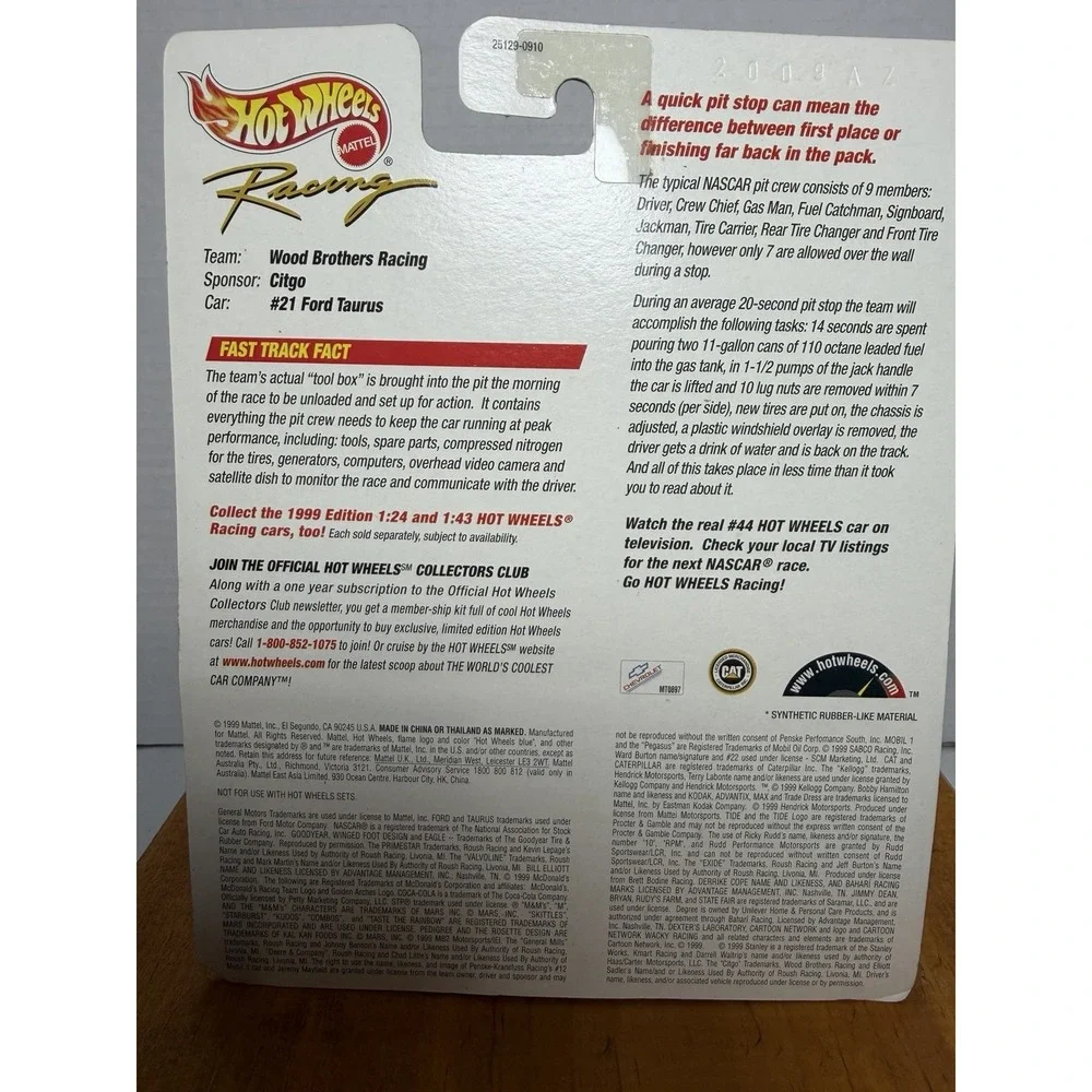 1999 Hot Wheels Racing Wood Brothers #21 Ford Taurus Pit Crew Citgo NASCAR‎